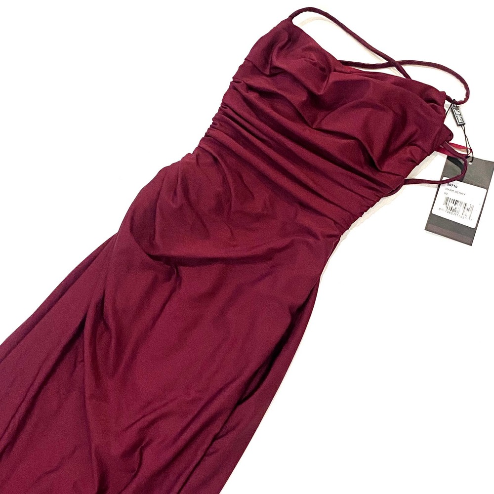 La Femme 29710 Square Neck Shiny Jersey Gown Sz 00 Dark Berry - Picture 4 of 7